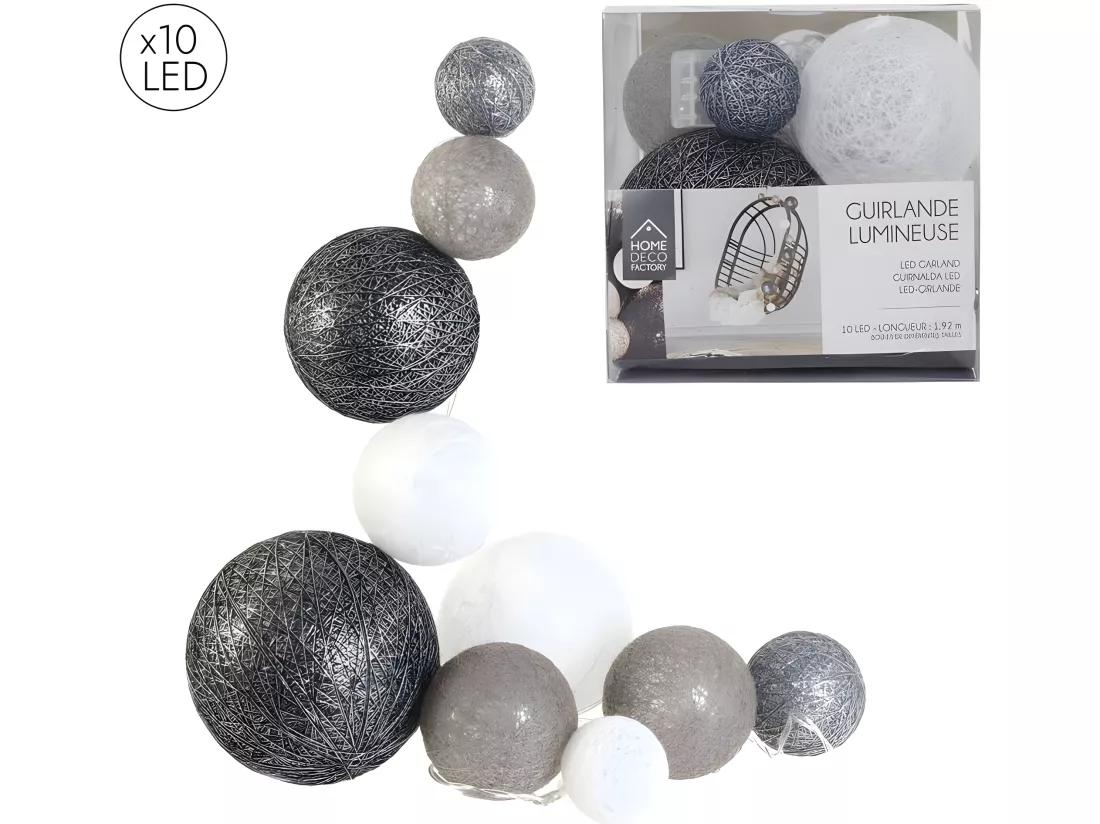 Guirlande lumineuse boules colorées 10 leds multi-tailles