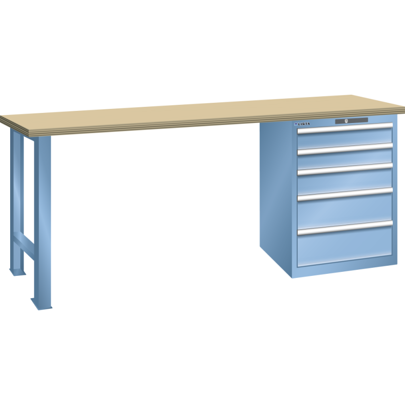 Lista - Établi 5 tiroirs plateau en hêtre H 90 x P 80 cm