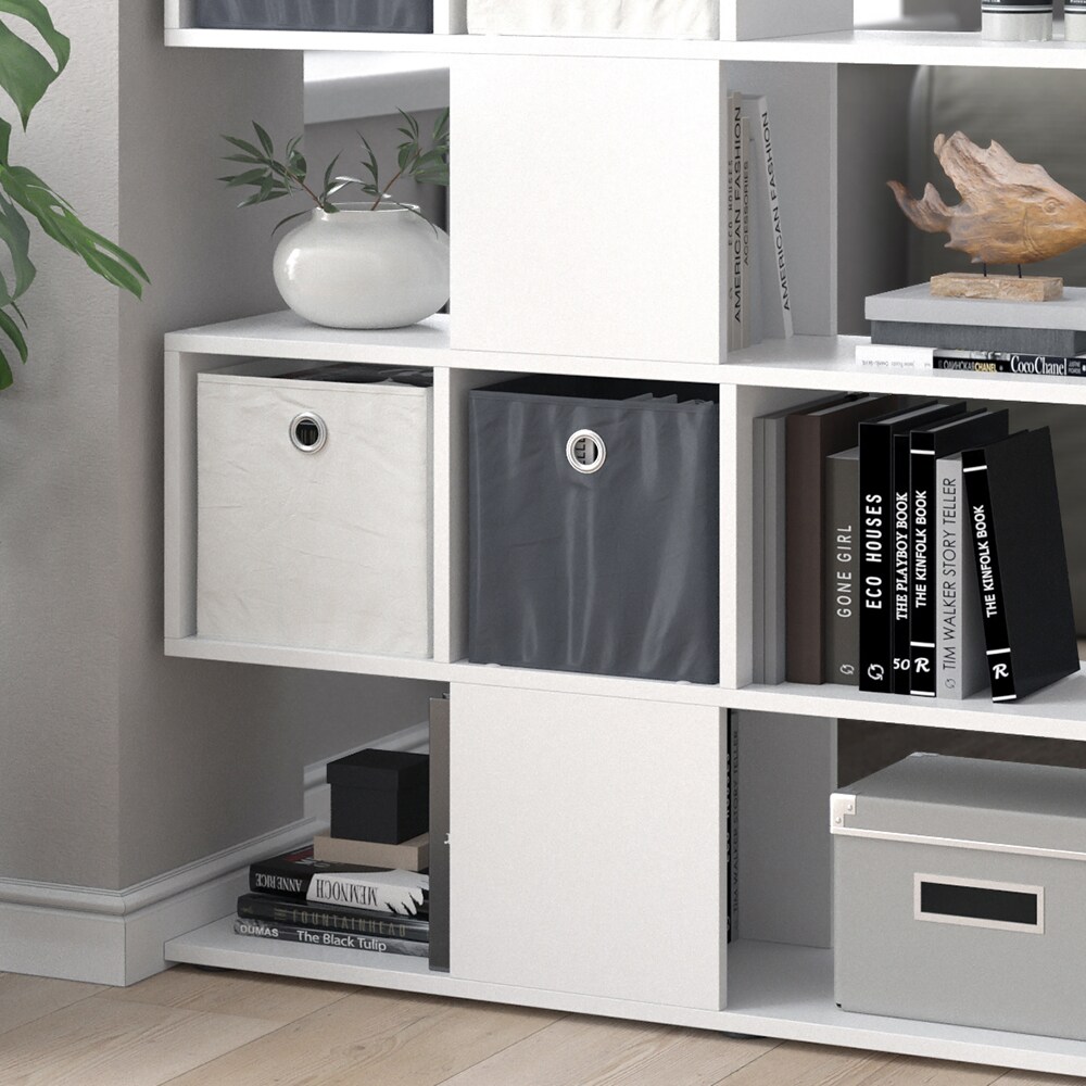 Vicco Raumteiler Hylda 124,4 x 113 cm, Standregal weiß mit 4 Faltboxen