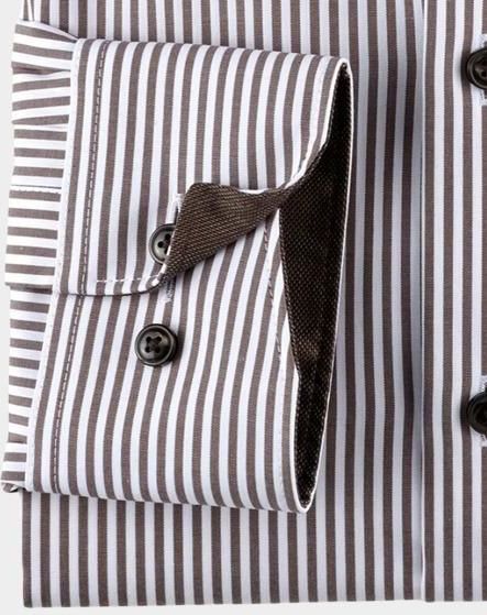 OLYMP - Modern Fit - Overhemd - Bruin Gestreept - Popeline