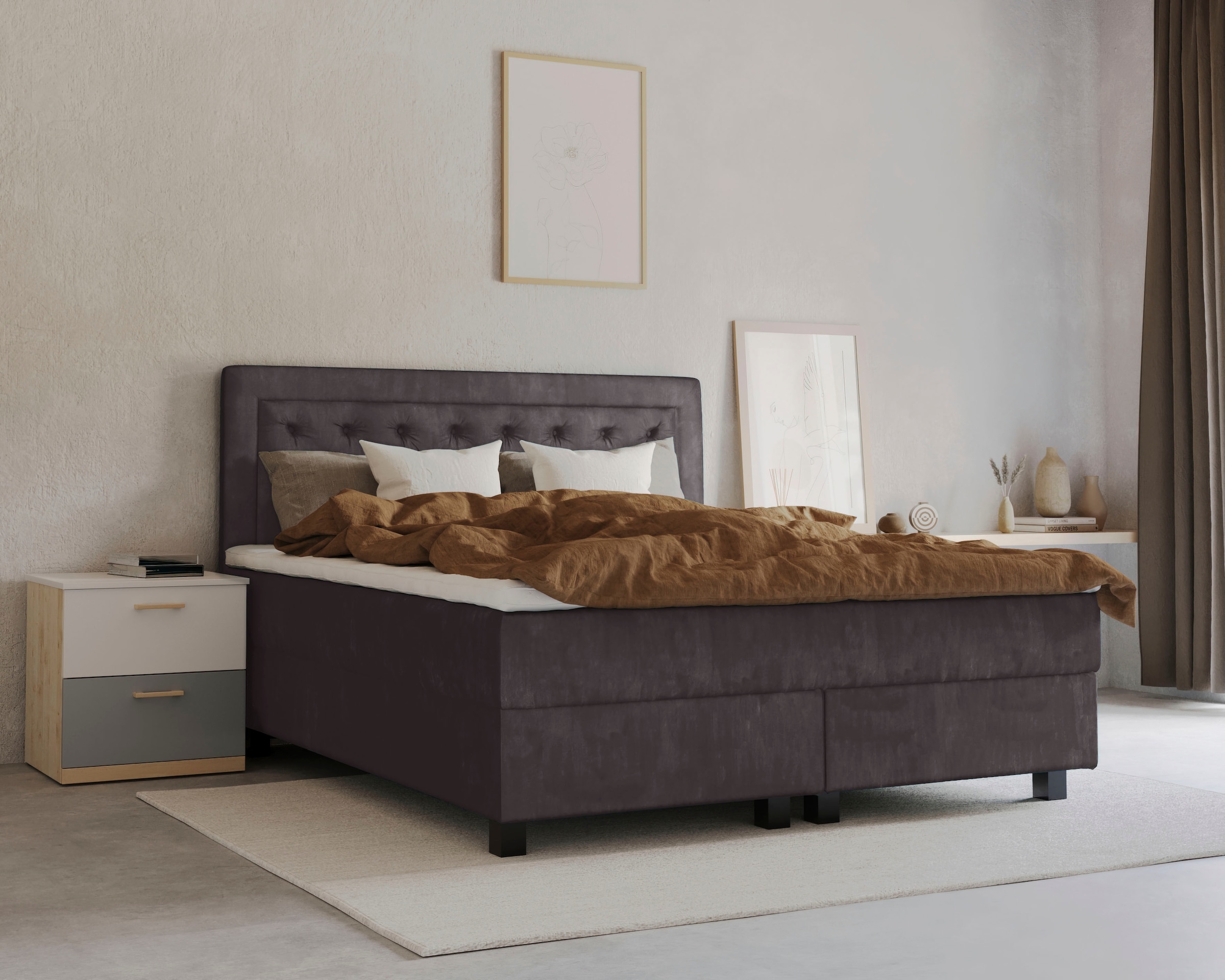 Leonique Boxspringbett »Jeanne« inkl. Topper mit Taschen-Federkernmatratze