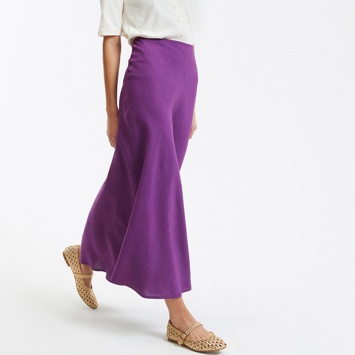 COLEÇÕES LA REDOUTE<br>Saia longa evasê, linho viscose, modelo Signature MARION