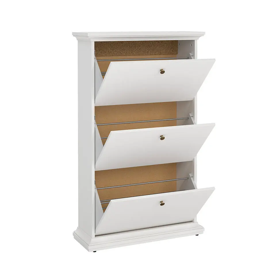 Hioshop Venedig schoenenkast met 3 klepdeuren in wit