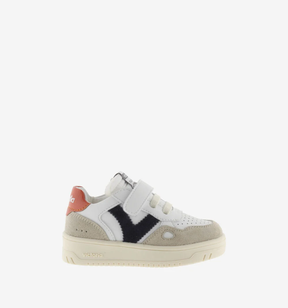 SEUL BRIDE EFFET CUIR & CUIR FENDU Baskets à semelles beiges pour enfant NARANJA