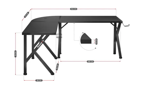 Huzaro Hero 6.3 Gaming Desk, sort  DOVANA Huzaro-sæt (slagtøj og tilbehør)
