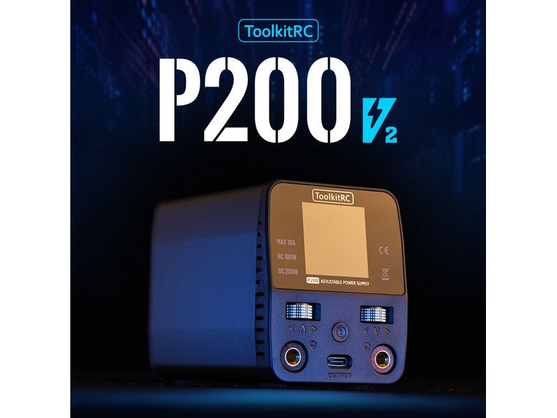 ToolkitRC RC Netzteil P200 V2 100 W 1-30 V DC, USB-C PD 65 Kompaktes, einstellbares Labornetzteil mit zusätzlichem USB-C Ausgang