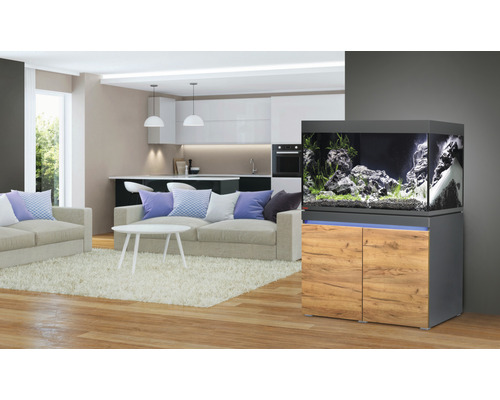 EHEIM incpiria 330 aquariumcombinatie met LED-verlichting en verlichte onderkast grafiet/eiken