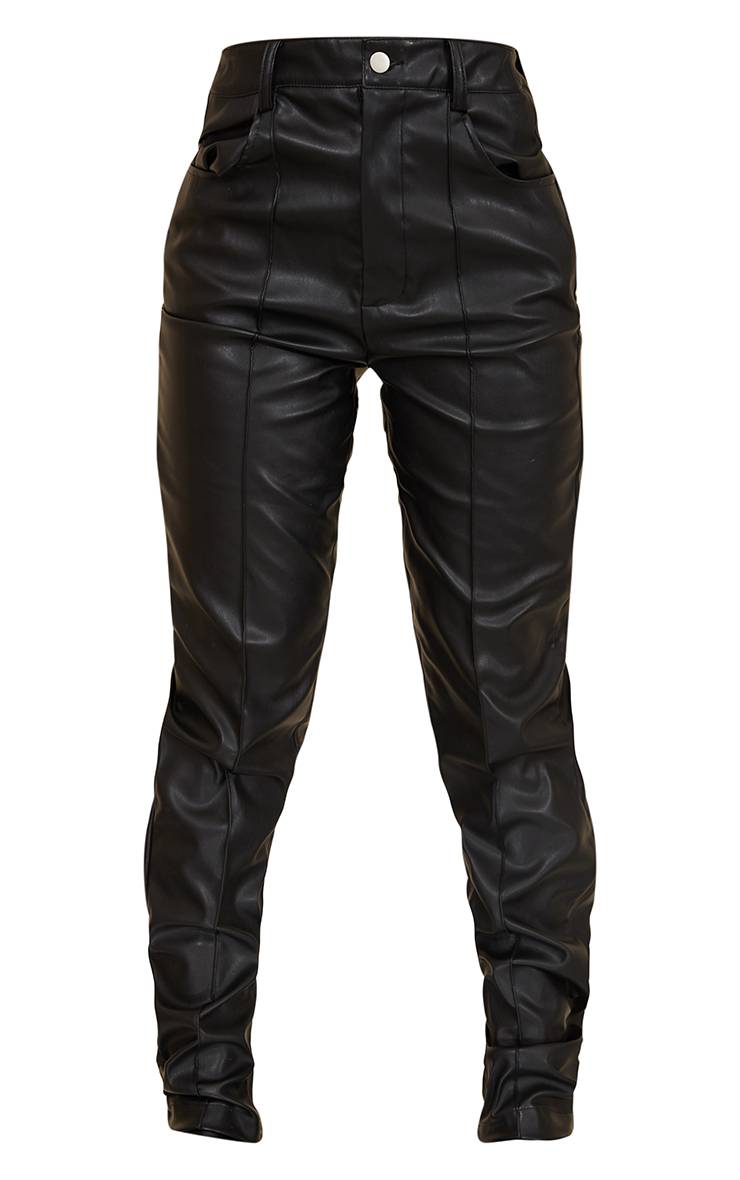 Noir Pantalon Droit En Synthétique Avec Boutons
