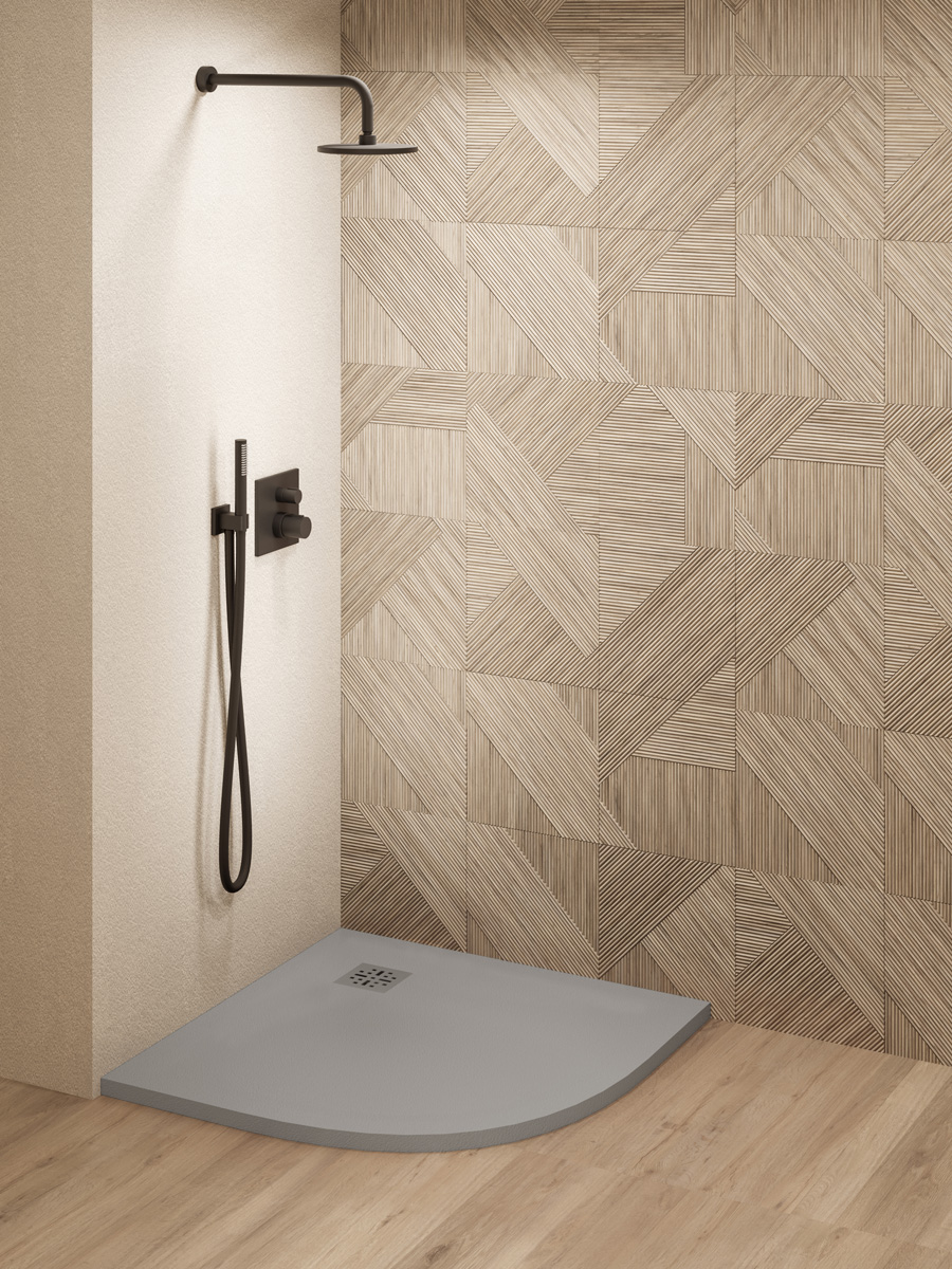 Saniclear Torno kwartronde douchebak 80x80cm met stone finish lichtgrijs