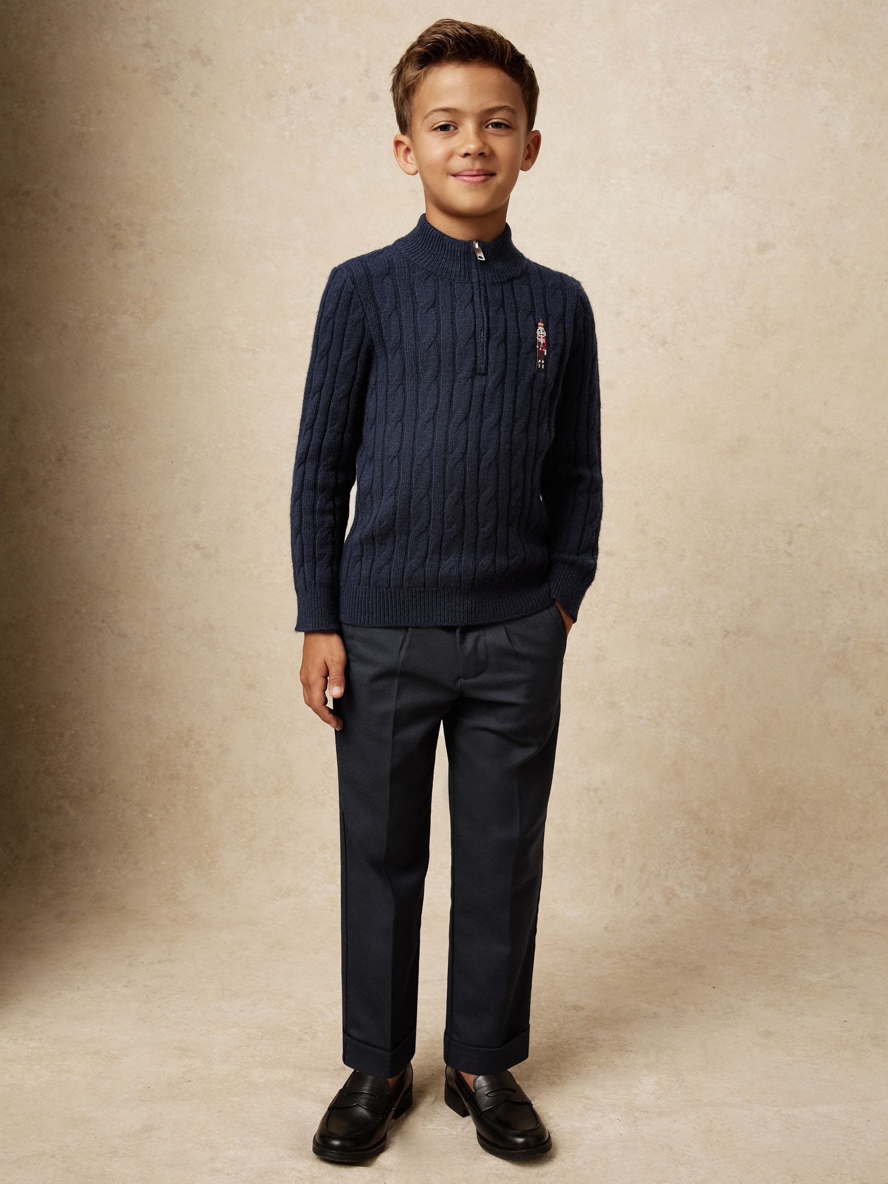 Donkerblauw - Reiss Nollaig Wool-Blend Half-Zip Nutcracker Jumper