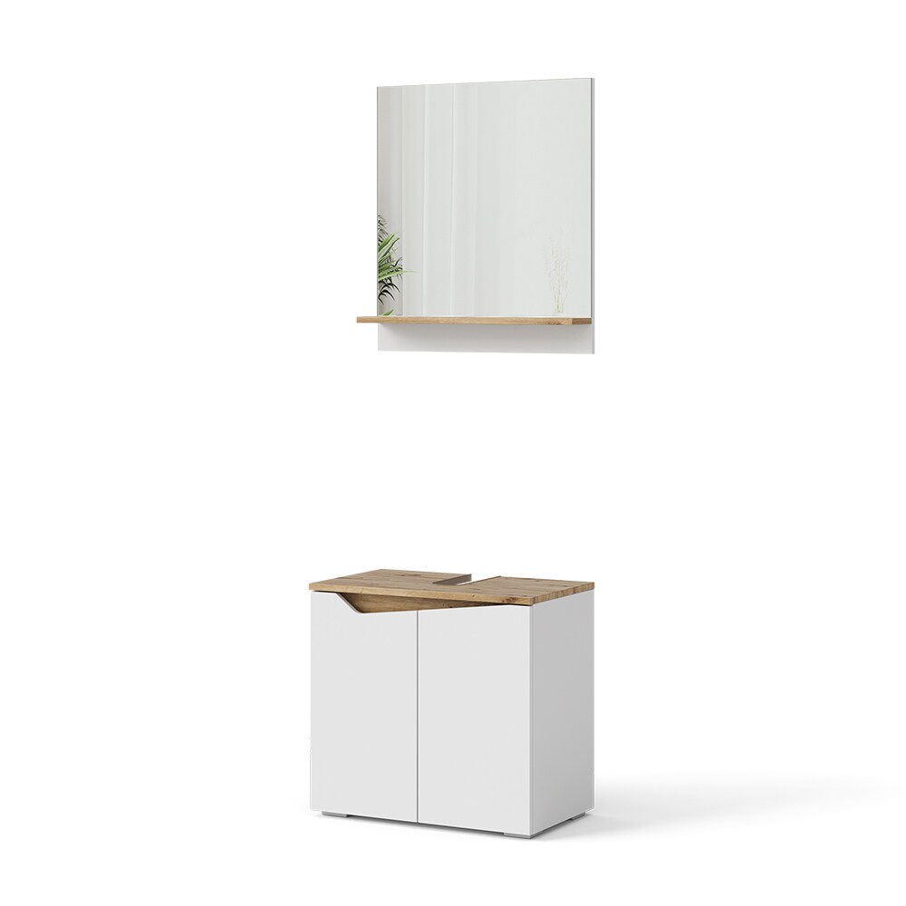 Vicco Badmöbel-Set Marelle Weiß Artisan moderne Serie Badezimmer dekorative Front Waschtischunterschrank Badspiegel