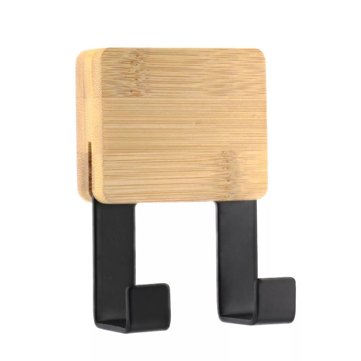 Patère adhésive carrée Crochet double 3M Bambou Noir