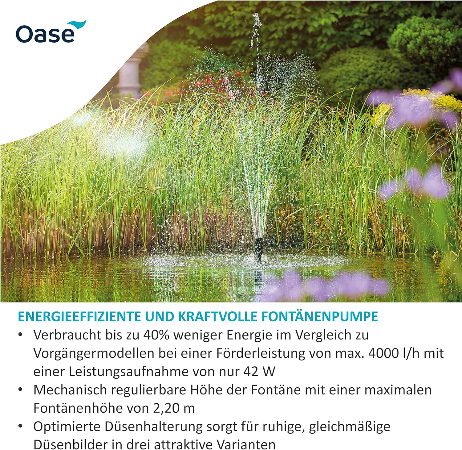 OASE Aquarius Fountain Set Classic 4000 E - Wasserspielpumpen-Set, Teichpumpe, energiesparende Pumpe, Thermoschutz, Schwarz
