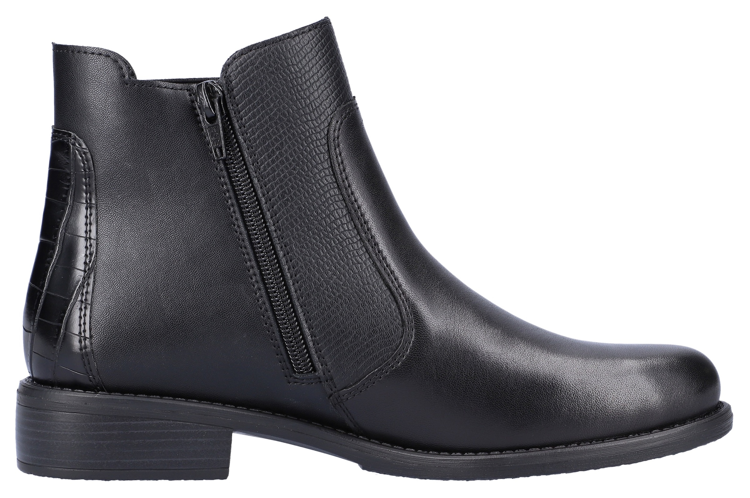 Remonte Chelseaboots  , Blockabsatz, Stiefelette, Businesschuh, Besätze in Reptilienoptik