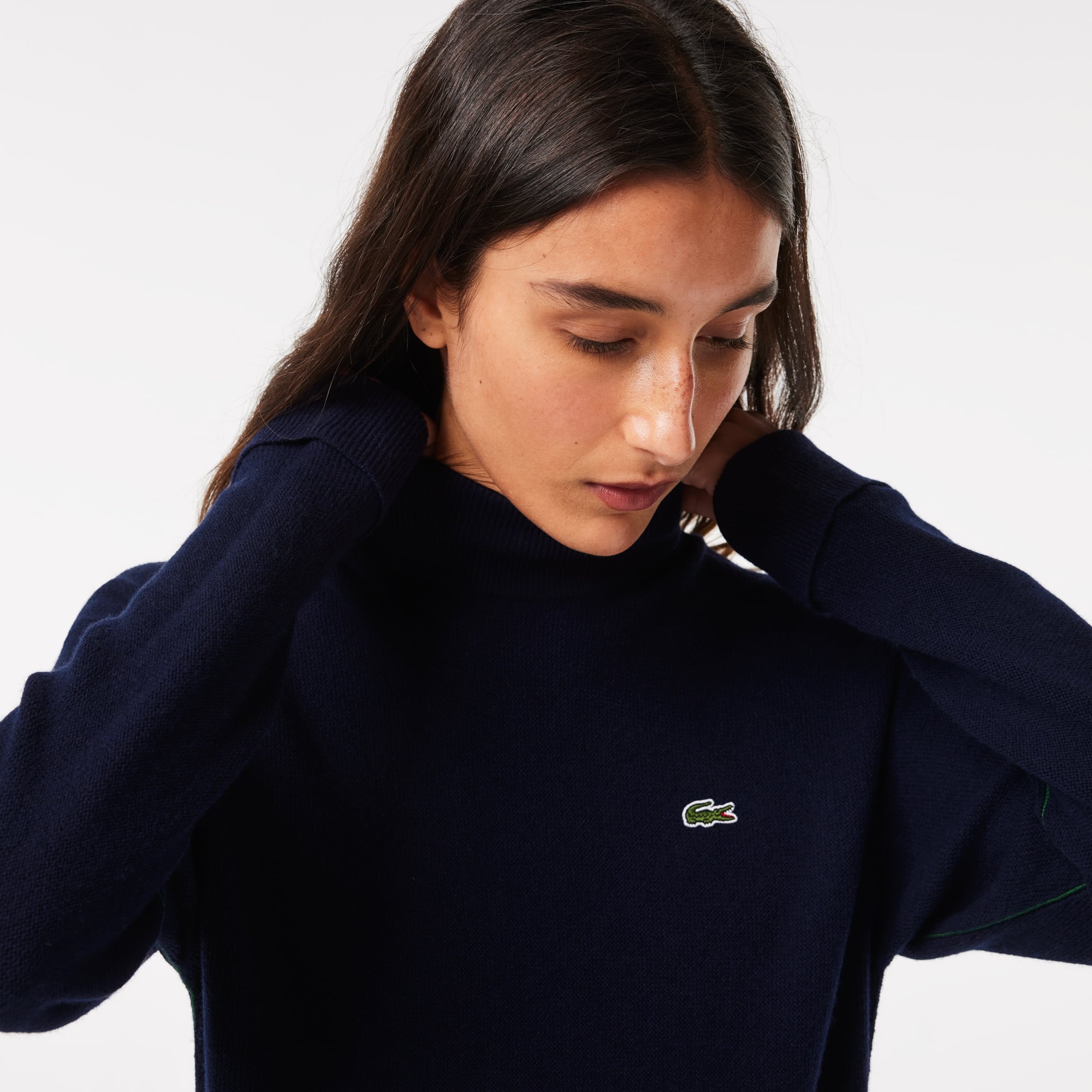 Pull Lacoste femme col montant en laine Pullovers - Bleu - Lacoste - Femme