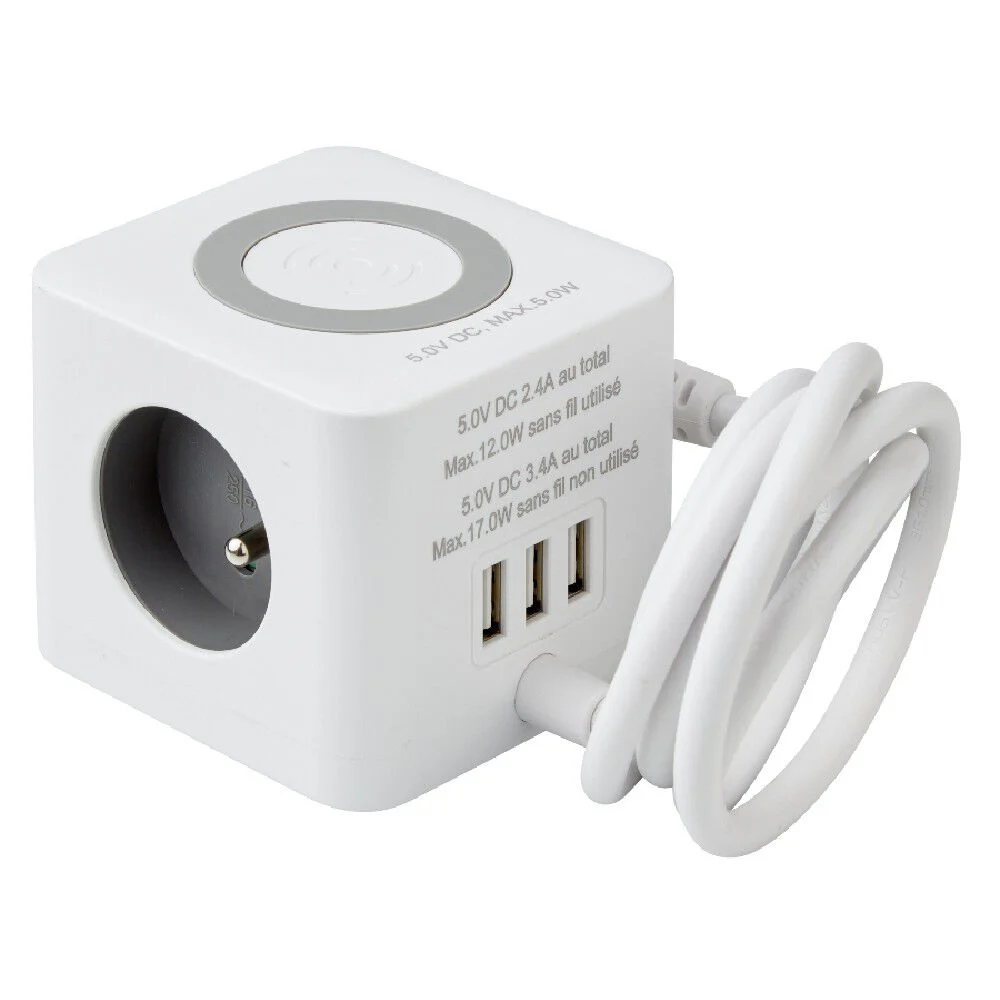 Bloc multiprise standard usb chargeur à induction carré blanc
