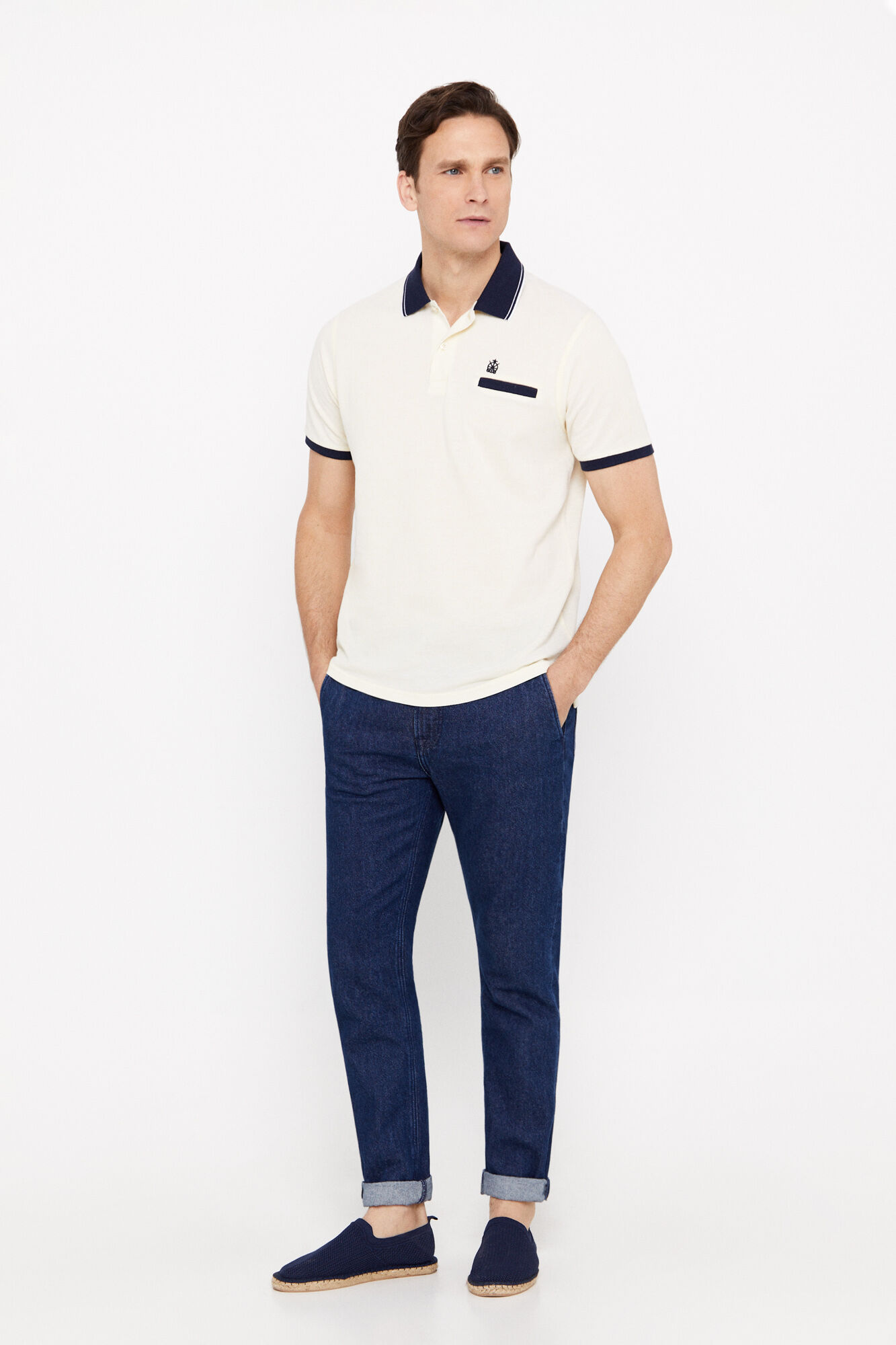 Camisa polo Oxford com gola contrastante - Amarela