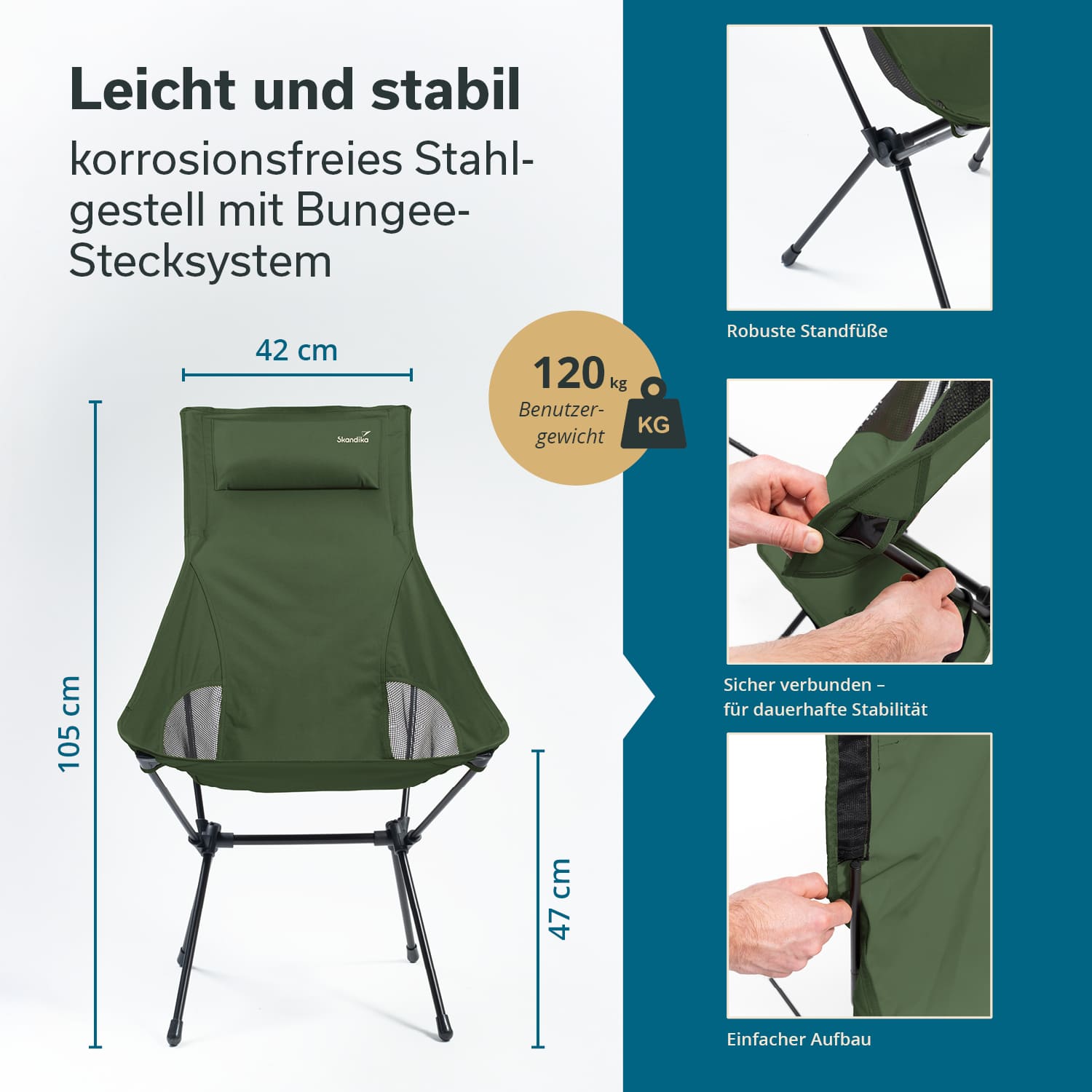Skandika Solig compacte vouwstoel met draagtas - Green