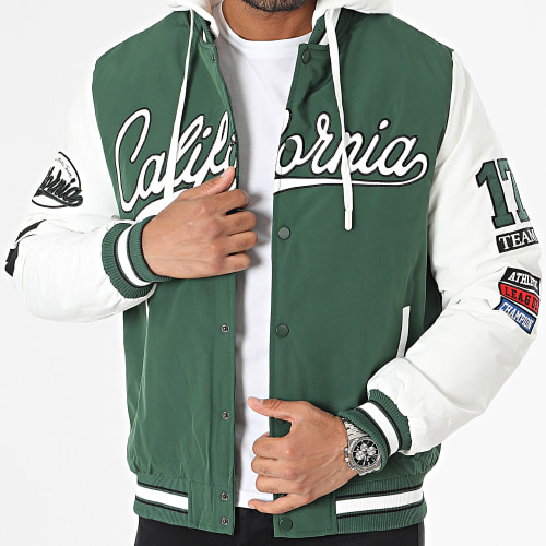 Veste Teddy Capuche Vert Blanc