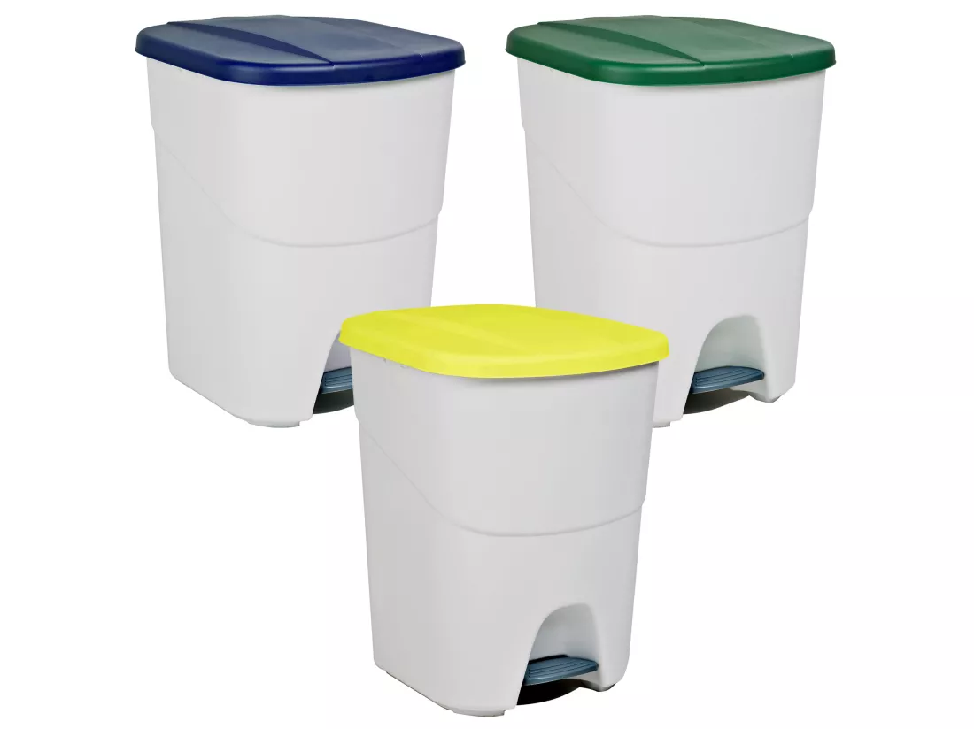 Bac de recyclage : 3 bacs colorés de 40 litres, capacité totale de 120 litres, A39 P35 H47