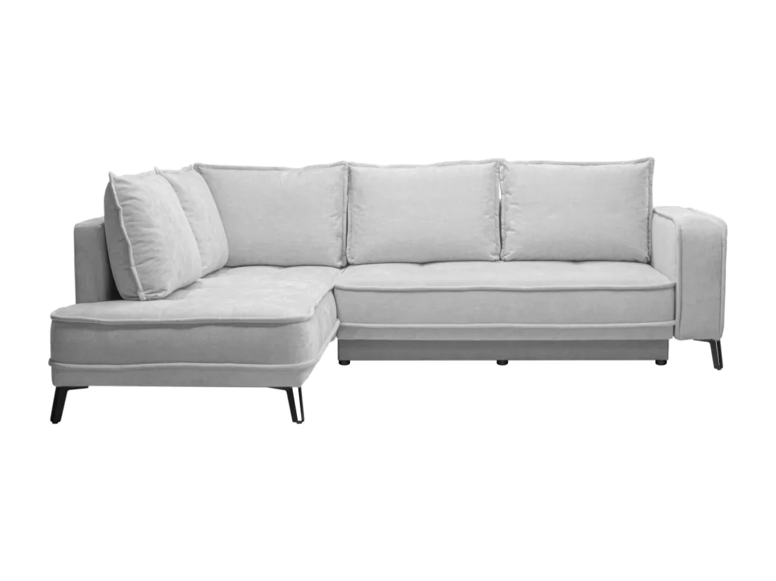 Canapé d'angle gauche convertible en tissu gris clair BALCORIA de Maison Céphy