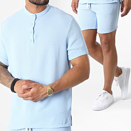 Ensemble Chemise Manches Courtes Et Short Jogging UY857 Bleu Ciel
