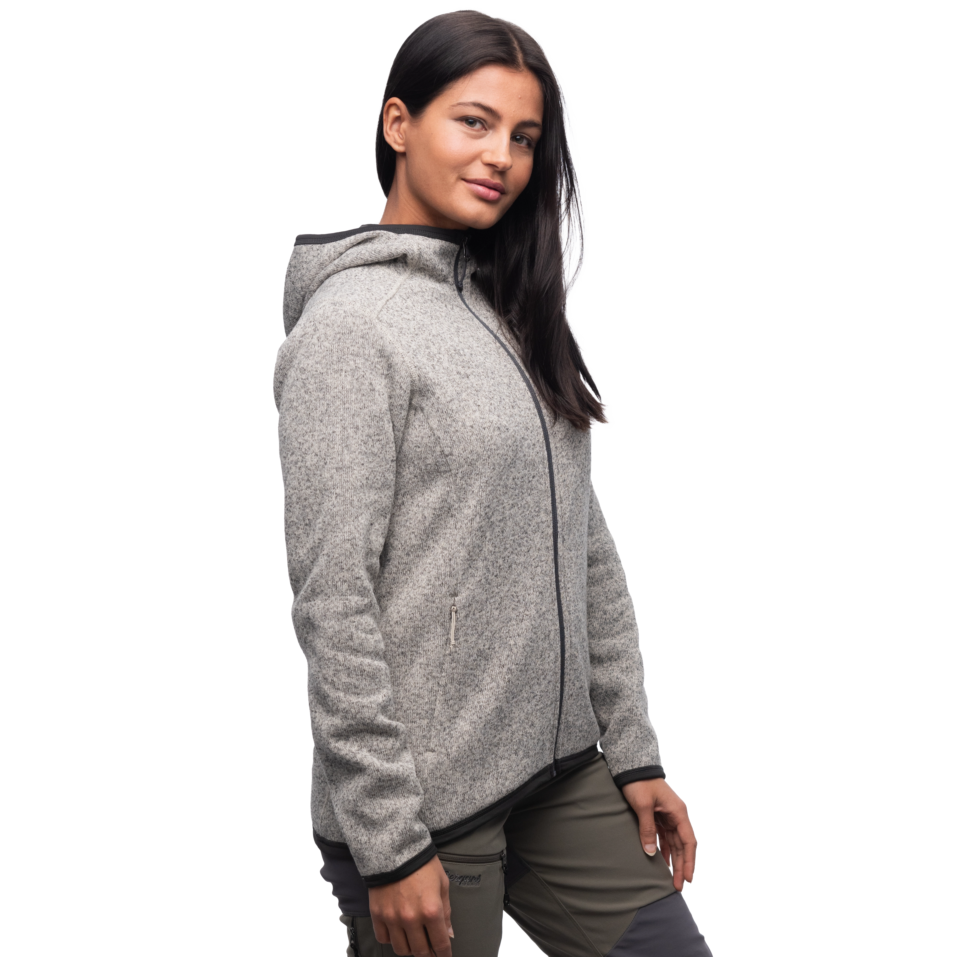 Kamphaug Knitted W Hoodie Chalk Sand