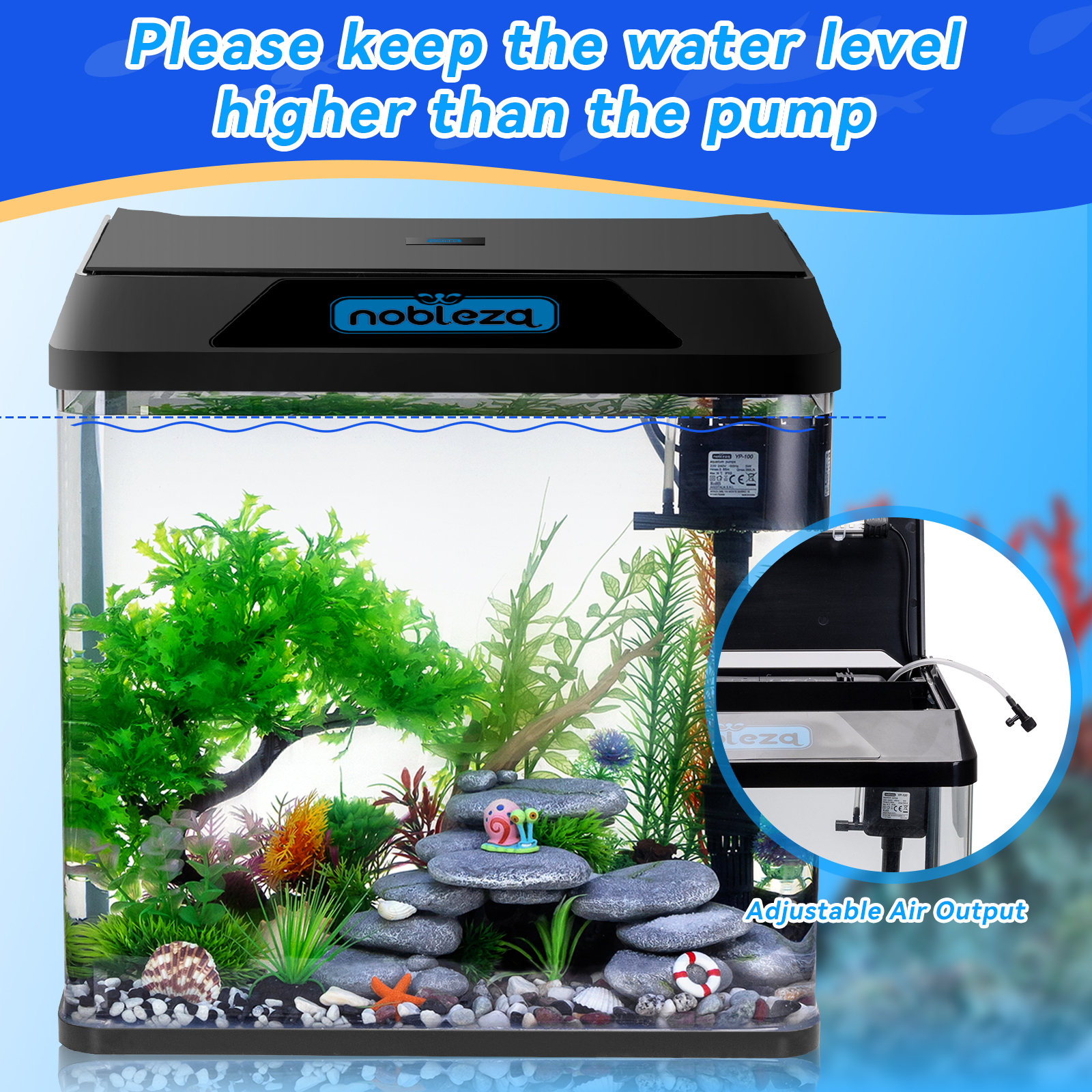 Nobleza - Aquários e tanques de peixes completos de 30 litros, aquários de vidro com sistema de filtragem integrado e iluminação LED, aquários para iniciantes, preto
