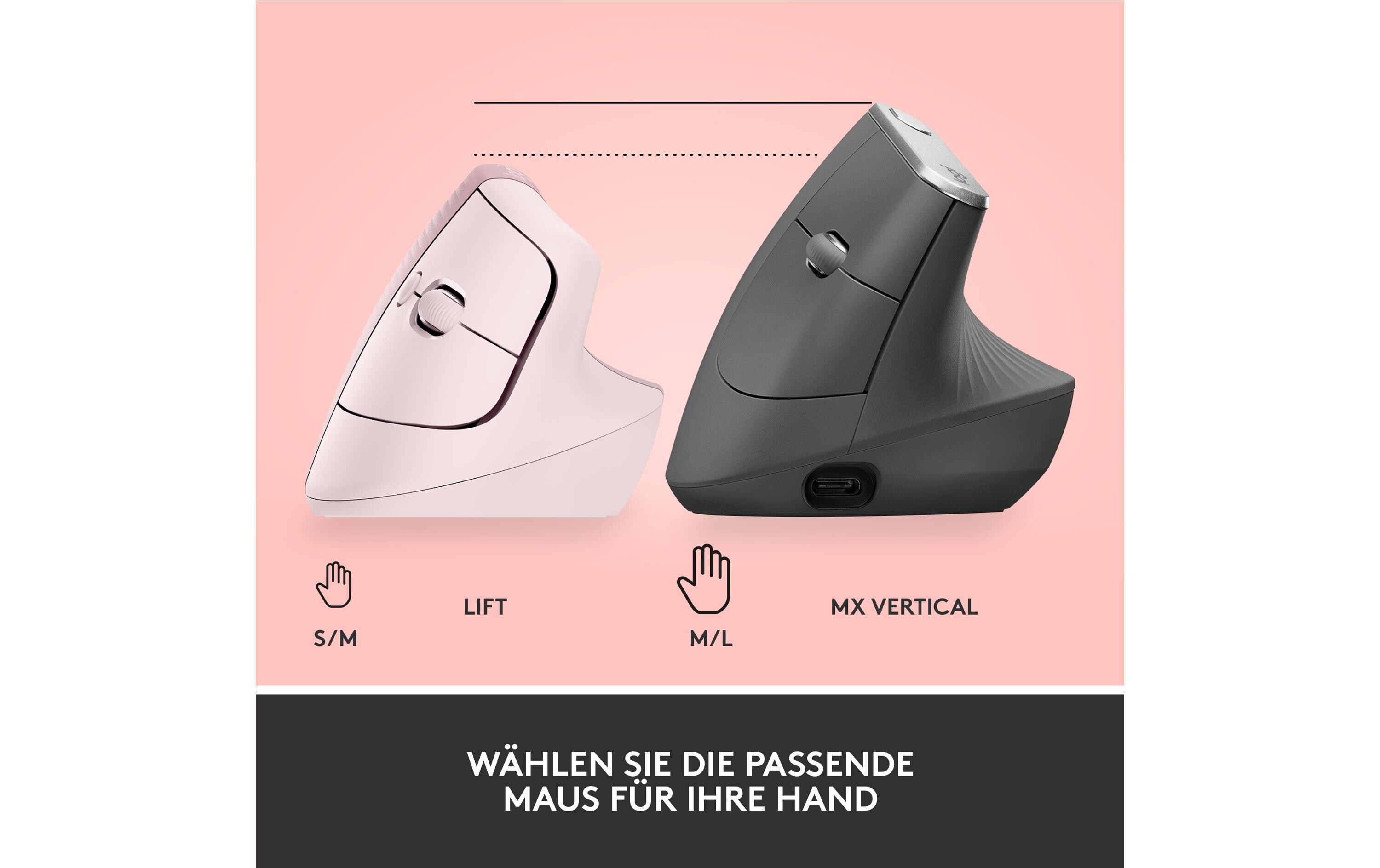 Ergonomische Maus Lift RoseKomfortable ergonomische Maus mit vertikalem Design für kleine bis mittelgrosse Hände