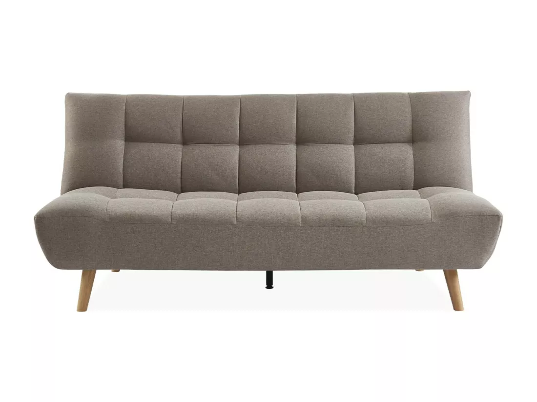 Canapé 3 places banquette clic clac. convertible. en tissu beige et pieds bois naturel