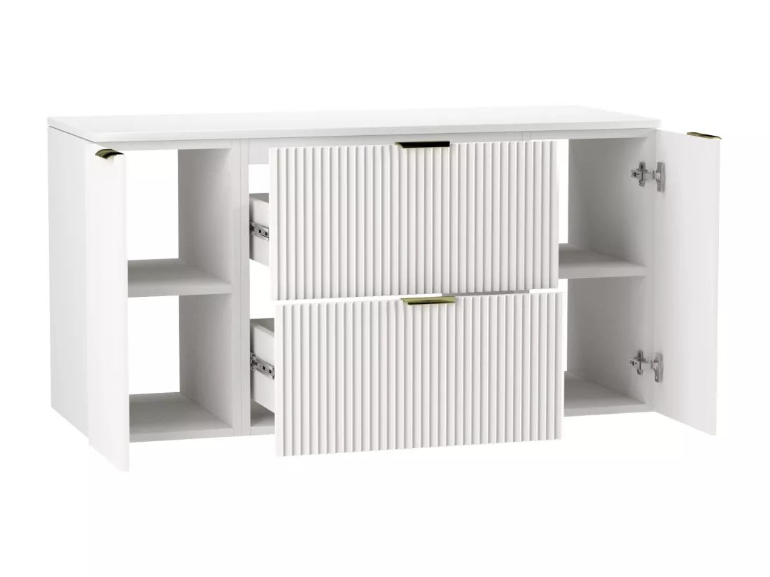 Meuble lavabo WENA, avec 2 portes et 2 tiroirs, façades cannelées, Willy, 120x60x47 cm, Blanc