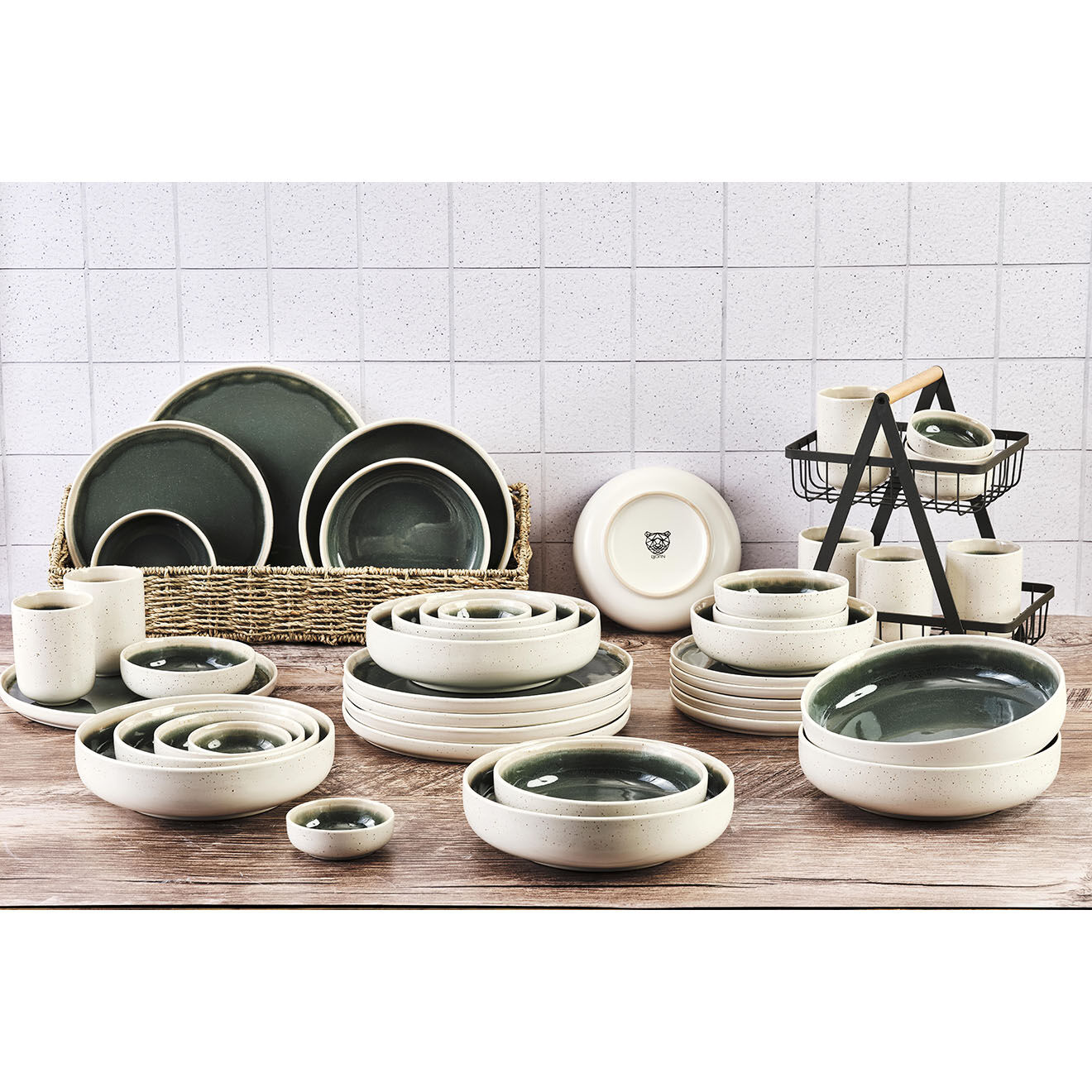 Bjorn Service Complet Oxygen gris/vert bouteille/beige - 42 pièces