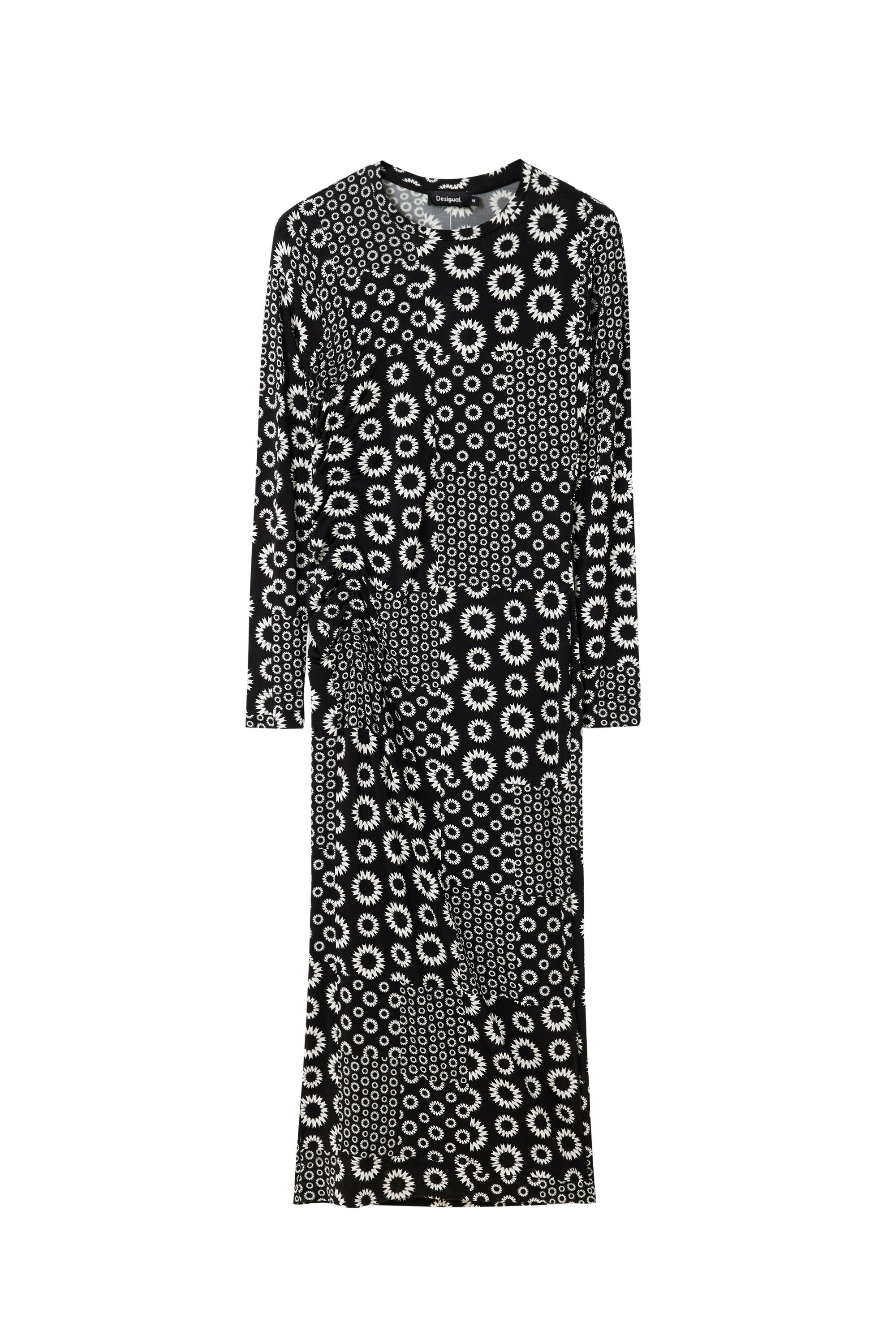 Vestido midi slim com detalhes em patchwork