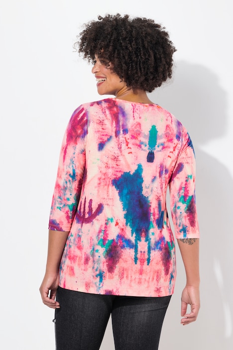 T-Shirt, Straight Fit, Smiley, Batik-Muster