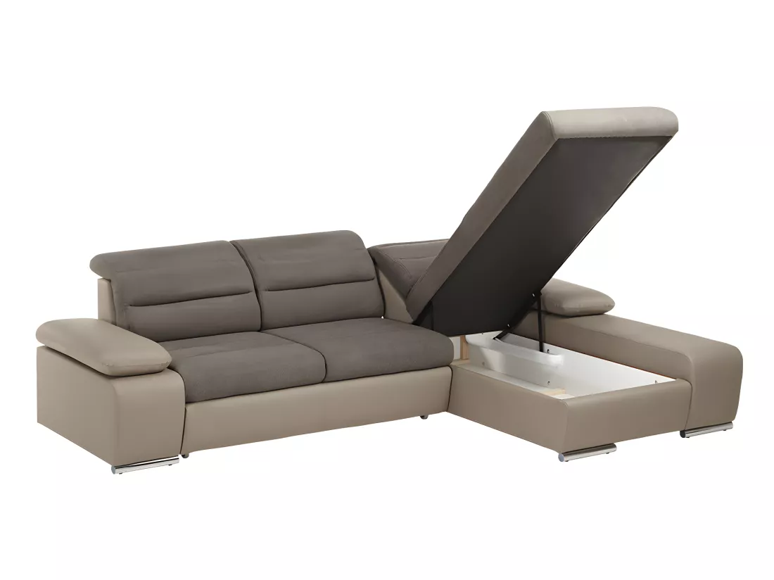 Canapé d'angle convertible en tissu et simili MIRABEAU - Taupe - Angle droit