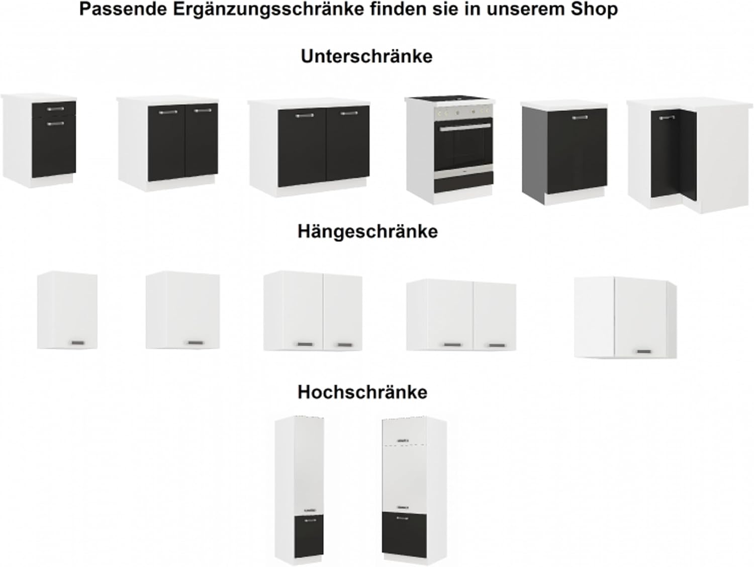 Kuechen-preisbombe Eckküche Küche Omega 170x250 cm Küchenzeile Küchenblock Winkelküche Schwarz Weiß