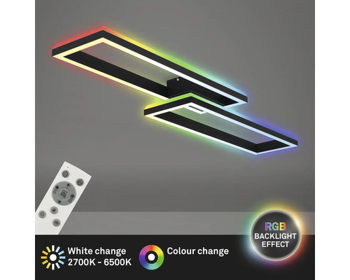 Dimbare LED-plafondlamp, 2 x 21 W, 2500 lm, 2700 K-6500 K CCT RGB, 10 x 119,5 x 27,5 cm, zwart, met nachtlampfunctie, geheugenfunctie en afstandsbediening.
