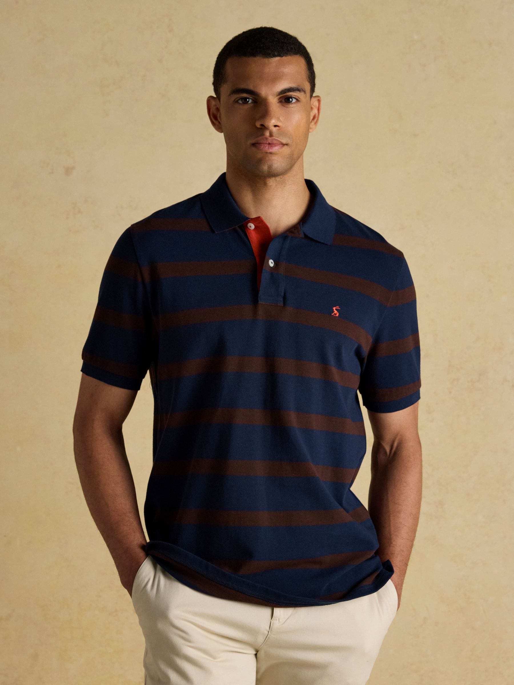 Bruin en navy - Joules Woody pigué poloshirt van katoen