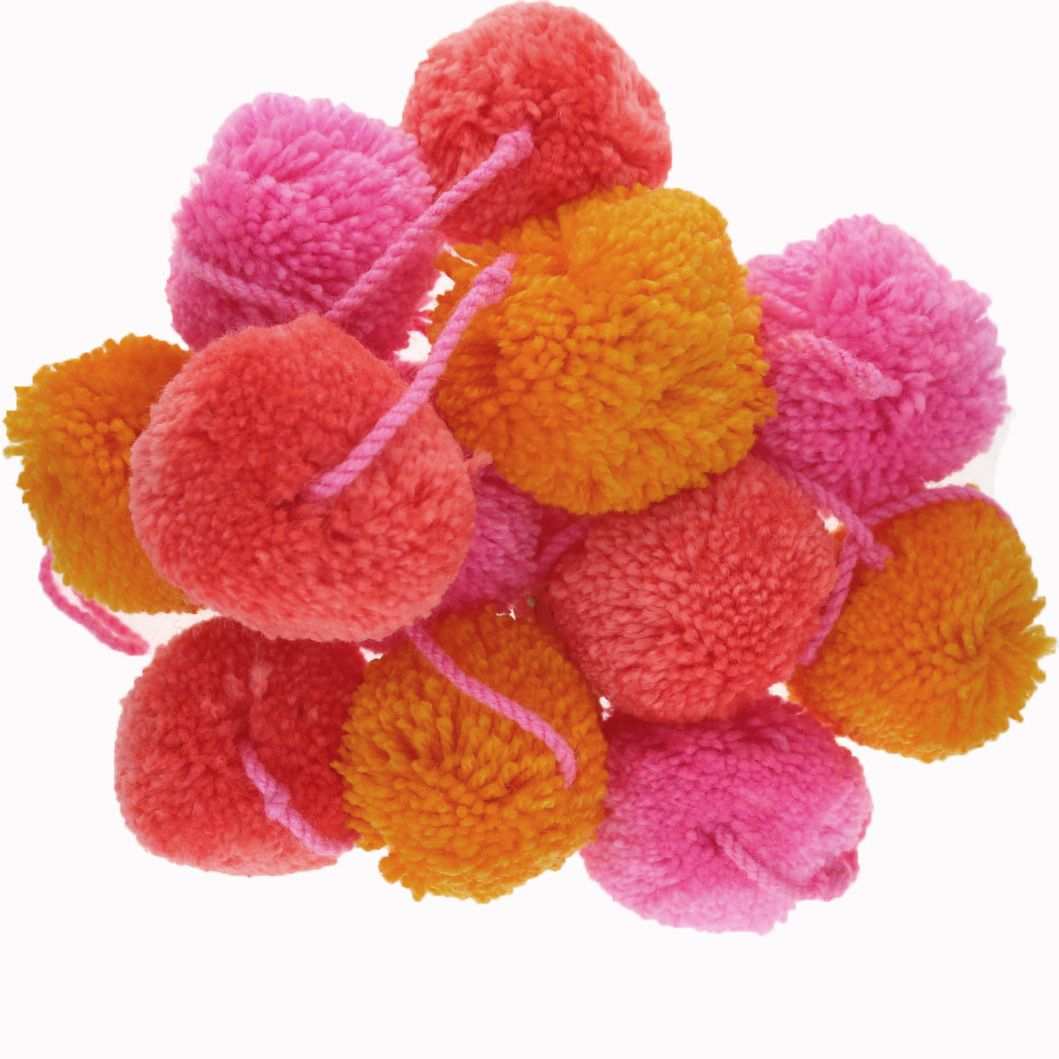 Guirlande Pompons orange rouge et rose Pondie Chérie