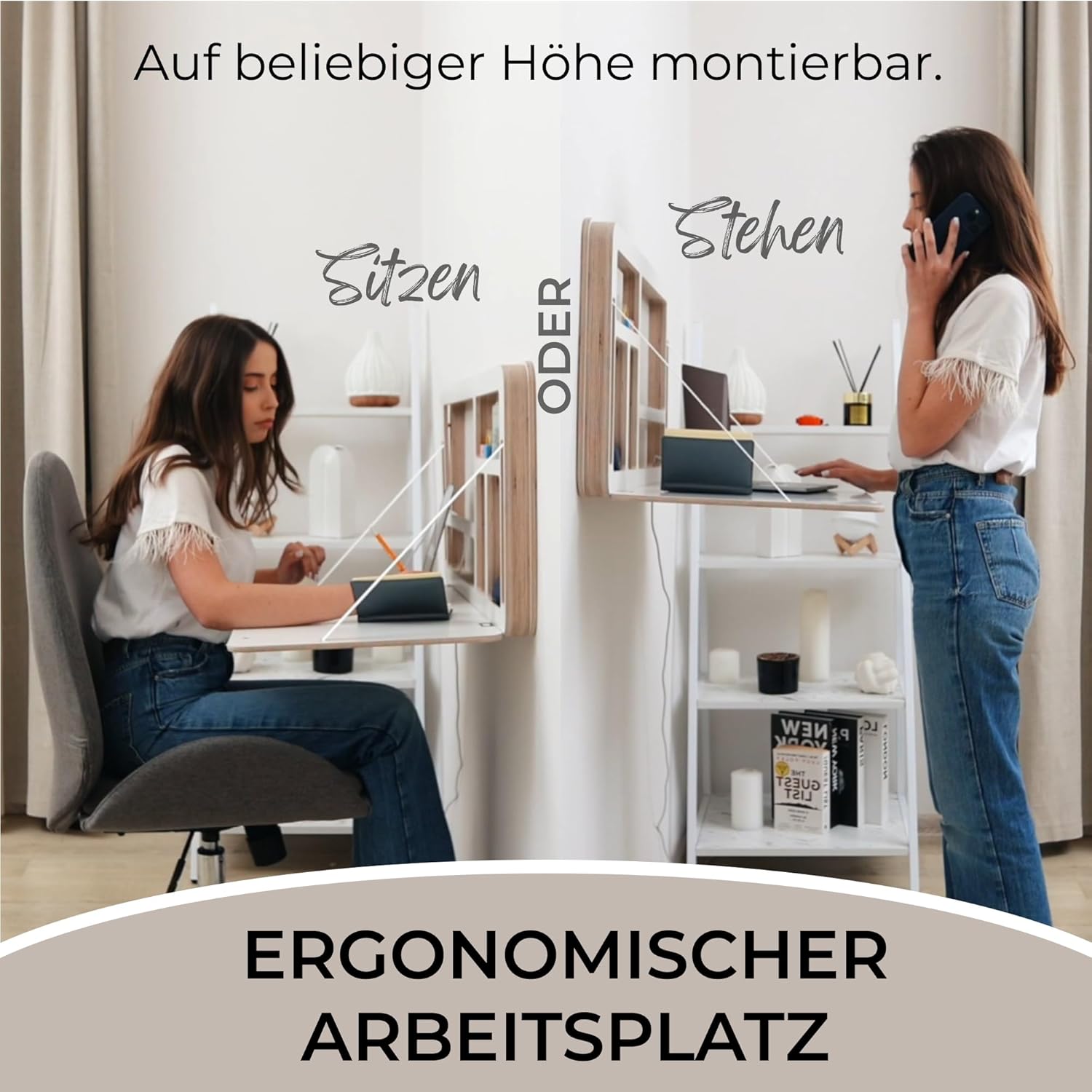 NordicDesk – Schreibtisch klappbar, Wandschreibtisch aus Holz mit Wandmontage, platzsparendes Home Office mit Laptop-Fach (Weiß)