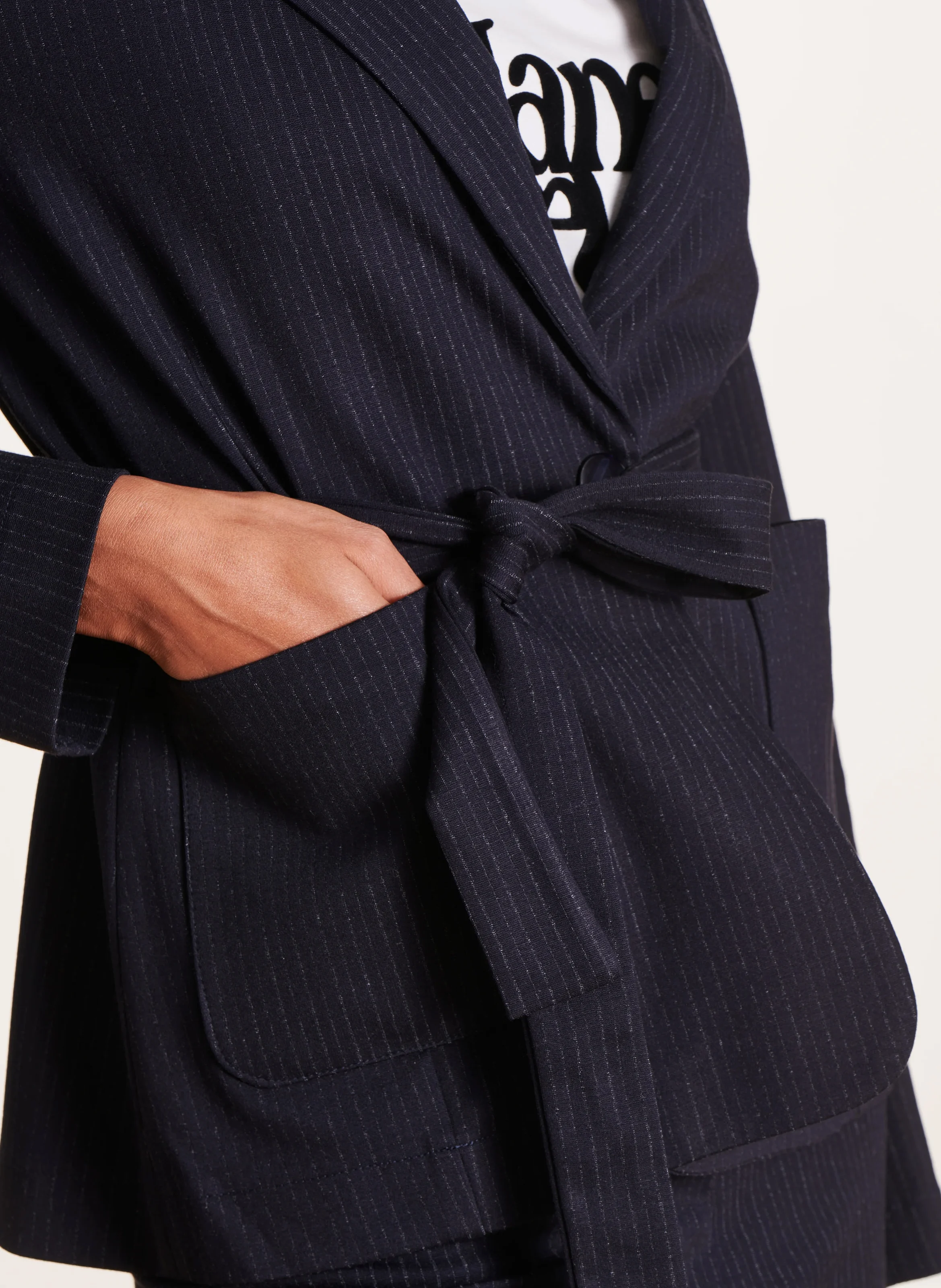Veste ceinturée à rayures | Bleu