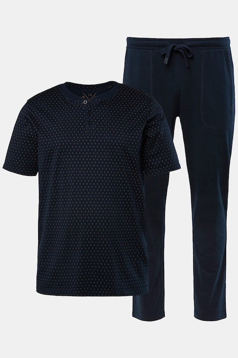 JP 1880 Schlafanzug, Homewear, Zweiteiler, Henley mit Minimalprint, lange Hose, bis 8 XL