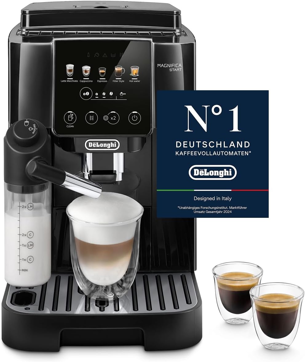 De'Longhi Magnifica Start - Perfetto Kaffeevollautomat mit LatteCrema-Milchaufschäumer, 4 One-Touch-Getränke, Cappuccino, Espresso Kaffeemaschine, Soft-Touch-Bedienfeld, Schwarz (ECAM220.91.B)