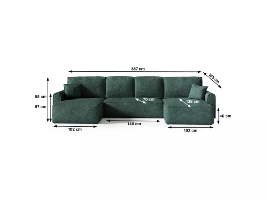 Canapé U 5 places convertible coffre Valentin bouclé Vert Sapin