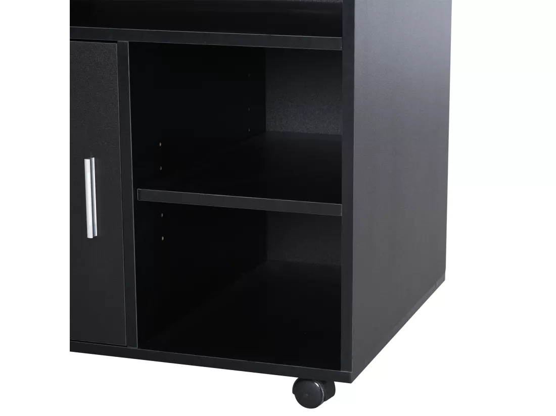 HOMCOM Support d'imprimante organiseur bureau caisson placard porte 3 niches + grand plateau panneaux particules noir