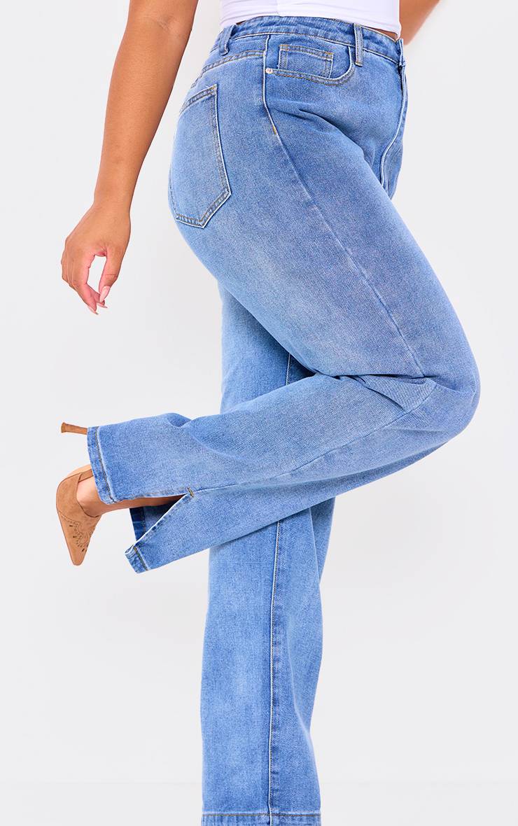 Mid Blue Wash Jean Grande Taille À Ourlet Fendu