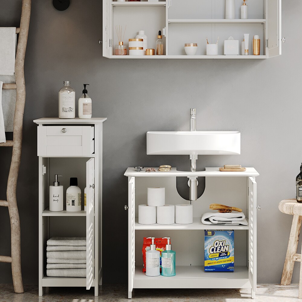 Vicco Badmöbel-Set Riad, Weiß, Badezimmer, moderne Badserie, Lamellen-Front, Waschtischunterschrank, Spiegelschrank, Midischrank