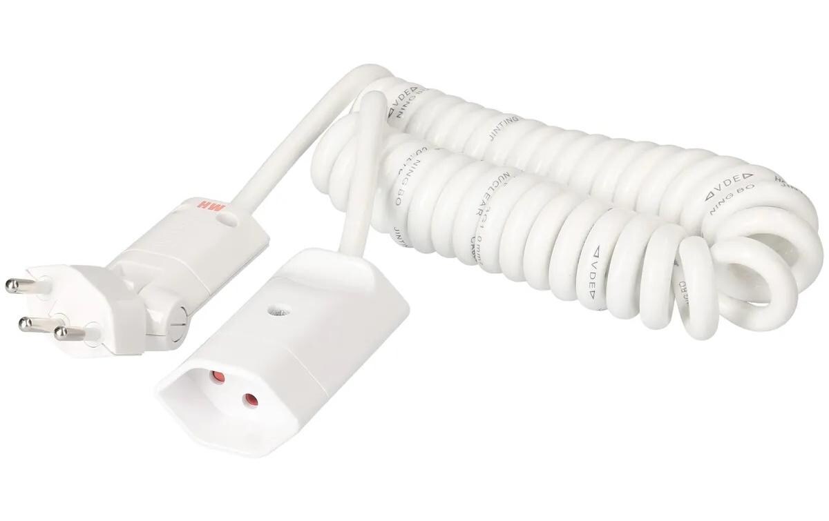 Verlängerungskabel 2.5 m T13 - T12 ClipClap, WeissSpiralverlängerungskabel mit Clip-Clap Stecker