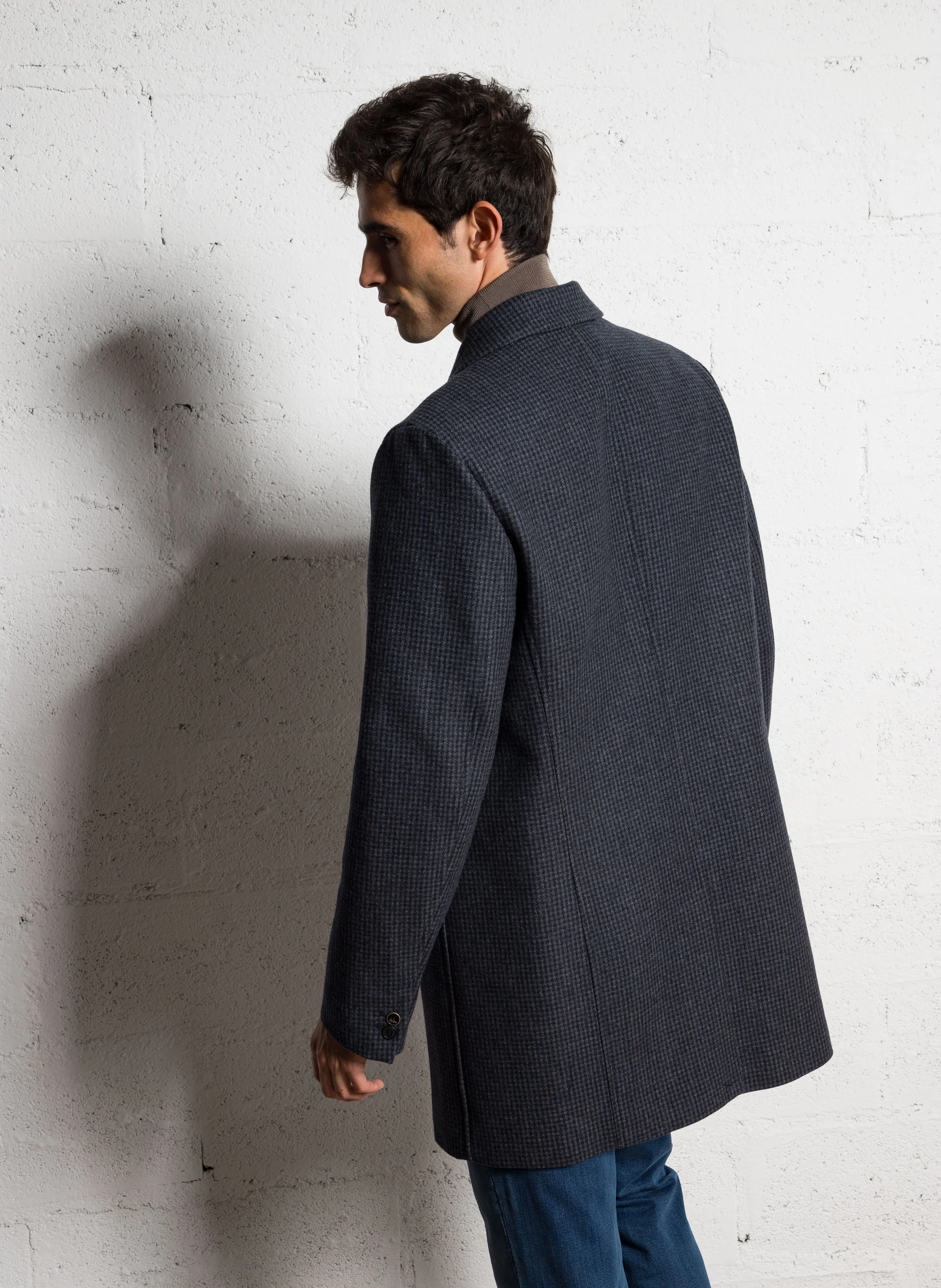 Manteau col classique en laine mélangée | Bleu