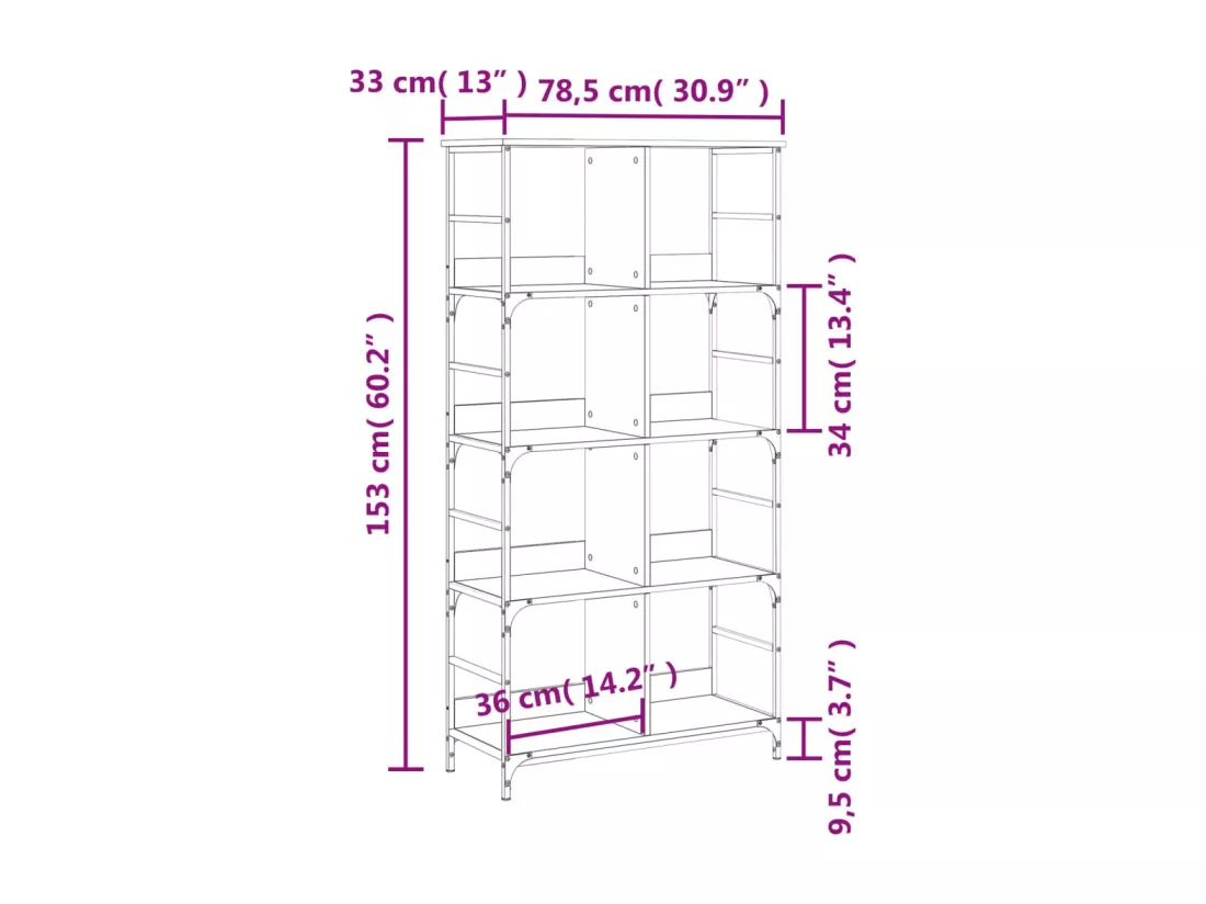 Bibliothèque sonoma gris 78,5x33x153 cm bois d'ingénierie